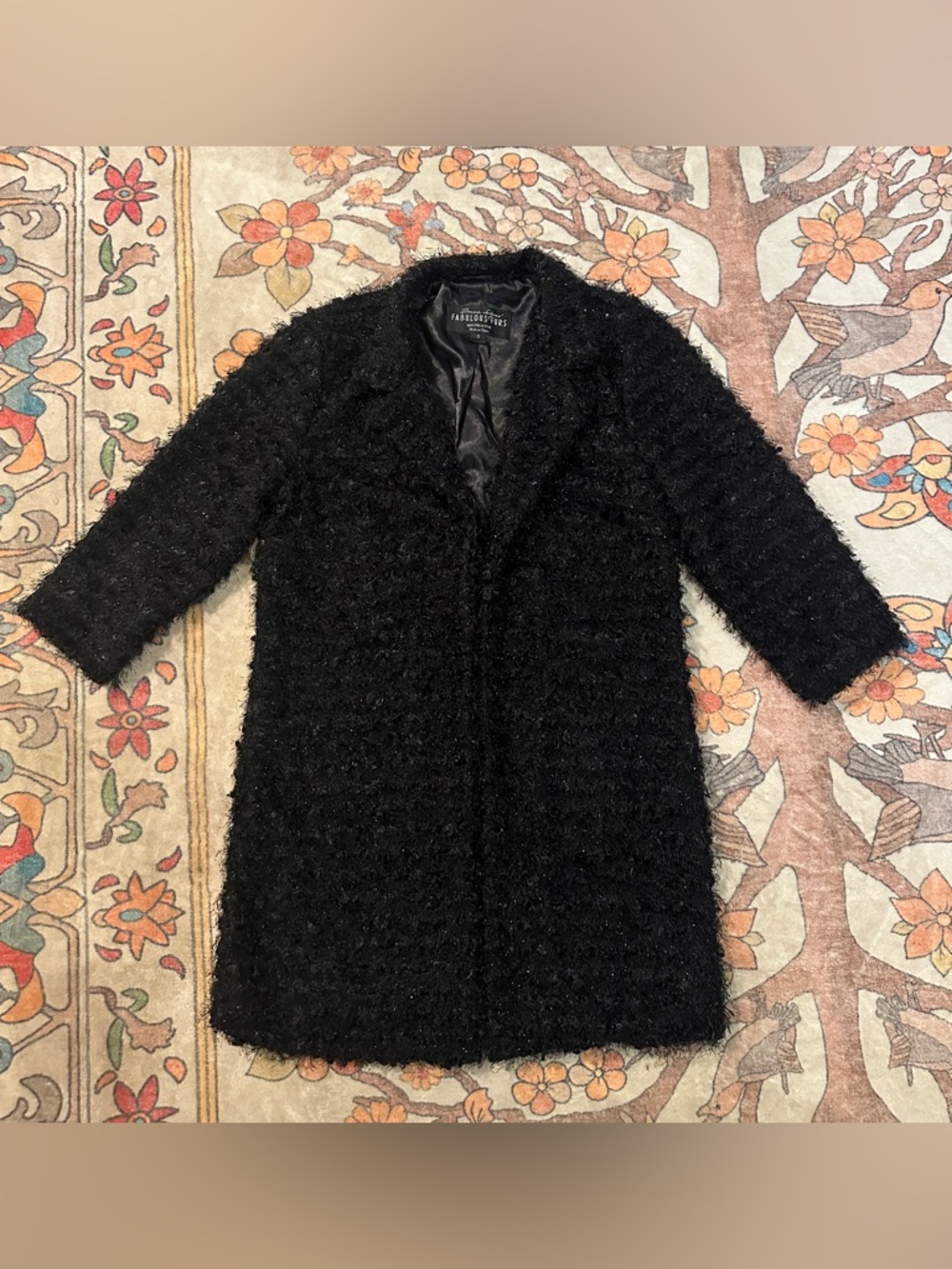 Fabulous Furs By Donna Salyers Black Fuzzy Teddy Coat